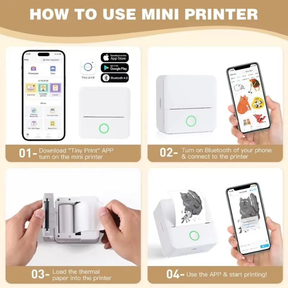 Portable Mini Thermal Printer Paper Photo Pocket Thermal Printer 58mm Printing DIY Printer Home Office Use