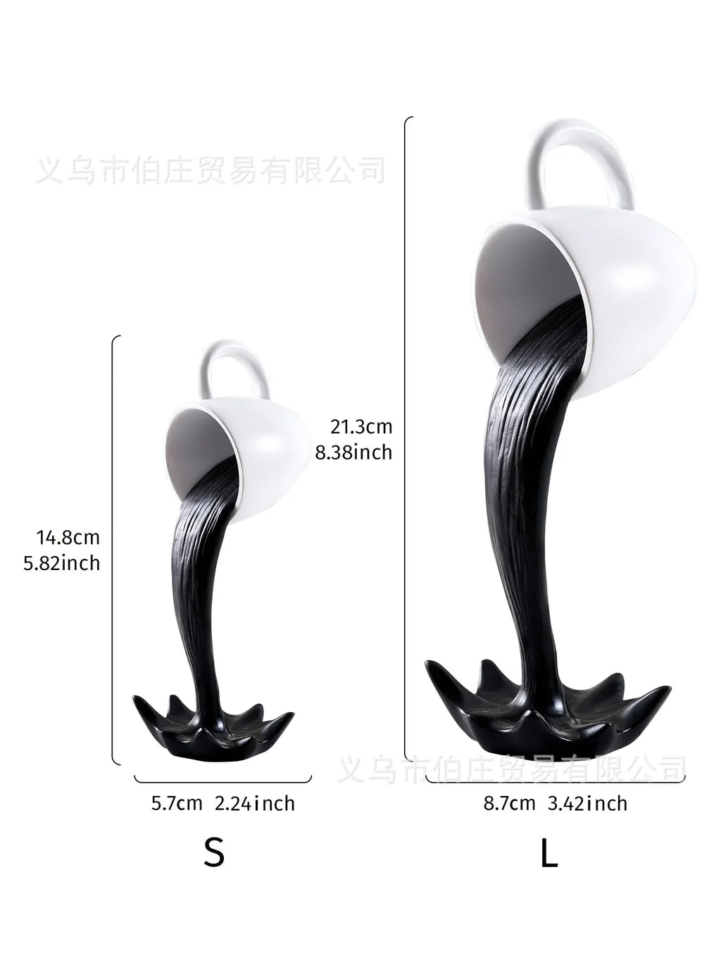 1Pcs High-end 3D Floating Spilling Coffee Cup Resin Craft Decorative Coffee Cup Ornaments Suspended Cup Sculpture Desktop