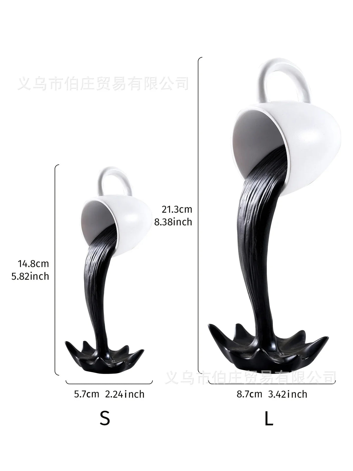 1Pcs High-end 3D Floating Spilling Coffee Cup Resin Craft Decorative Coffee Cup Ornaments Suspended Cup Sculpture Desktop