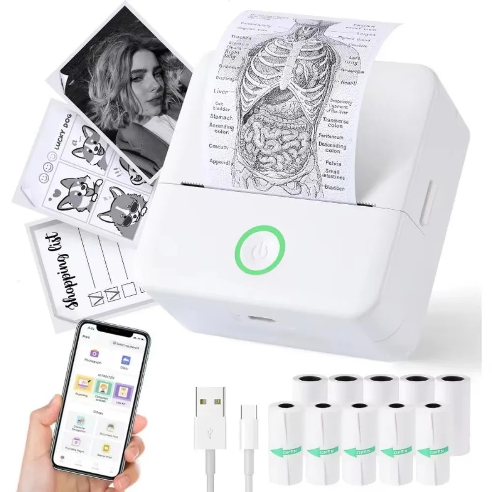 Portable Mini Thermal Printer Paper Photo Pocket Thermal Printer 58mm Printing DIY Printer Home Office Use