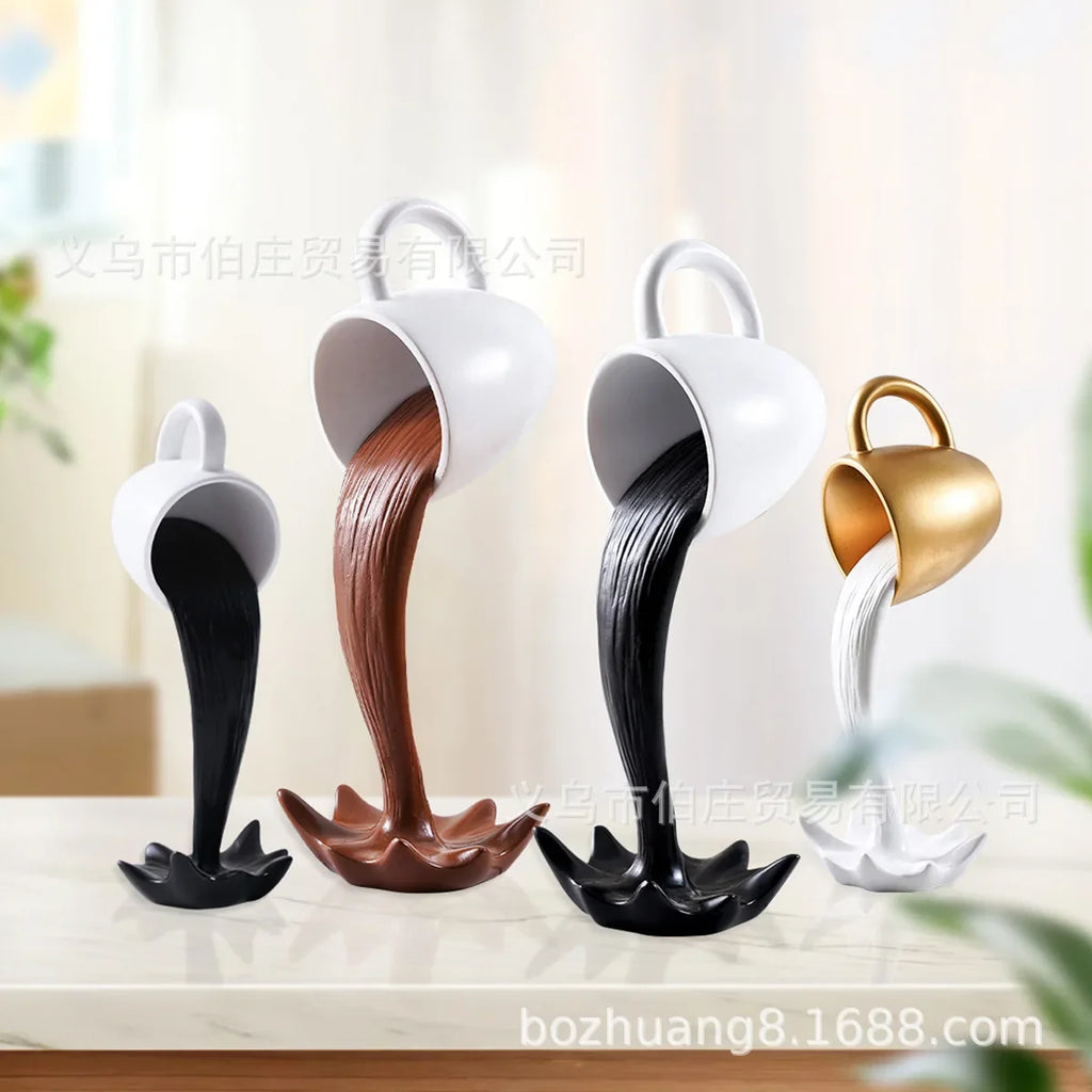 1Pcs High-end 3D Floating Spilling Coffee Cup Resin Craft Decorative Coffee Cup Ornaments Suspended Cup Sculpture Desktop