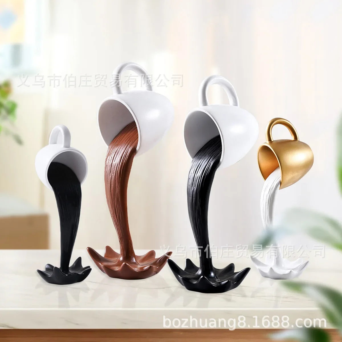 1Pcs High-end 3D Floating Spilling Coffee Cup Resin Craft Decorative Coffee Cup Ornaments Suspended Cup Sculpture Desktop