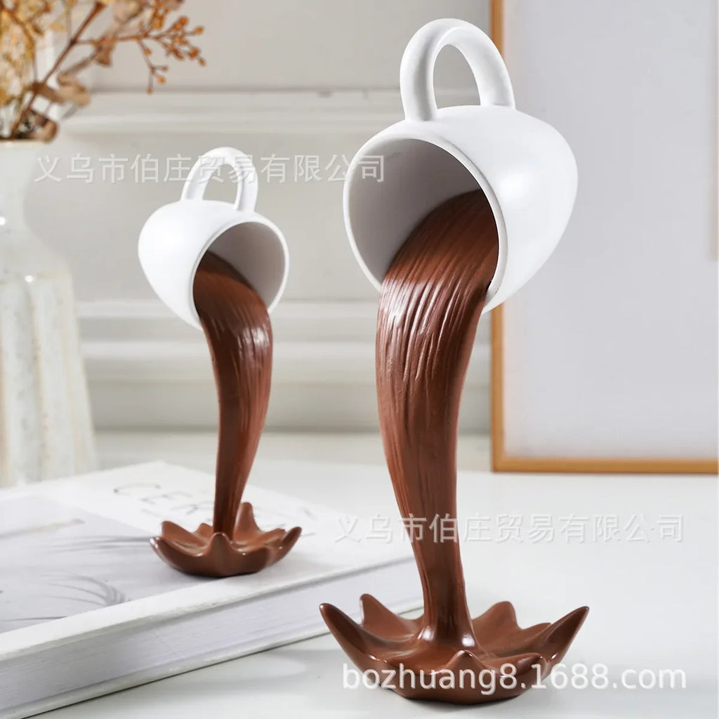 1Pcs High-end 3D Floating Spilling Coffee Cup Resin Craft Decorative Coffee Cup Ornaments Suspended Cup Sculpture Desktop