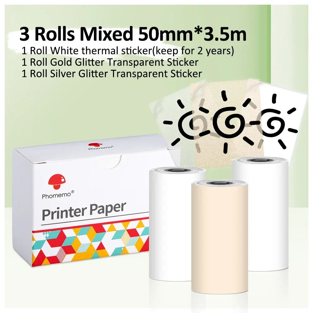Portable Printer Phomemo M02S Thermal Mini Printer 300dpi Inkless Pocket Printer Compatible 15/25/53mm Sizes Self-Adhesive Paper