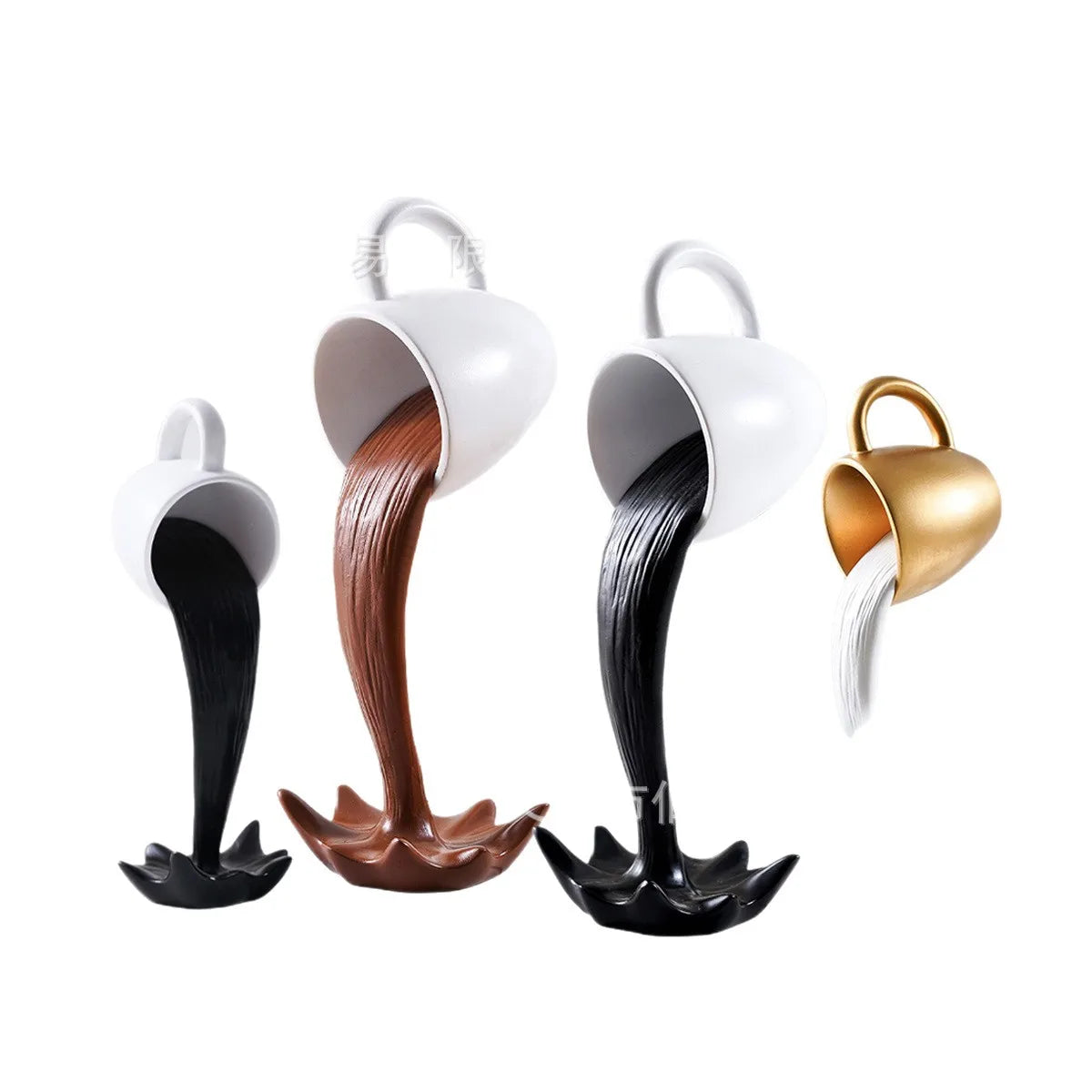 1Pcs High-end 3D Floating Spilling Coffee Cup Resin Craft Decorative Coffee Cup Ornaments Suspended Cup Sculpture Desktop