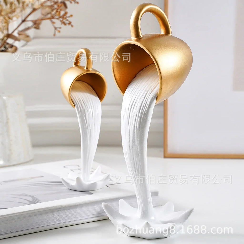 1Pcs High-end 3D Floating Spilling Coffee Cup Resin Craft Decorative Coffee Cup Ornaments Suspended Cup Sculpture Desktop