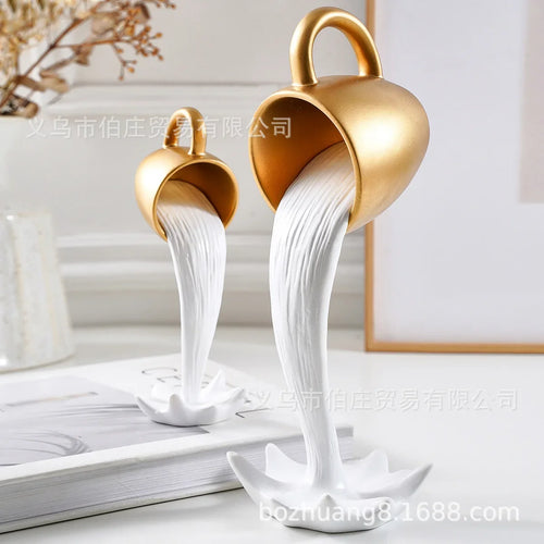 1Pcs High-end 3D Floating Spilling Coffee Cup Resin Craft Decorative Coffee Cup Ornaments Suspended Cup Sculpture Desktop